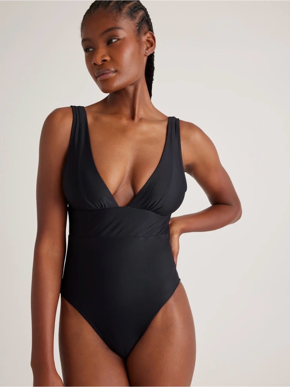 Quince Italian Plunge One Piece Swimsuit Black Size XS NWT